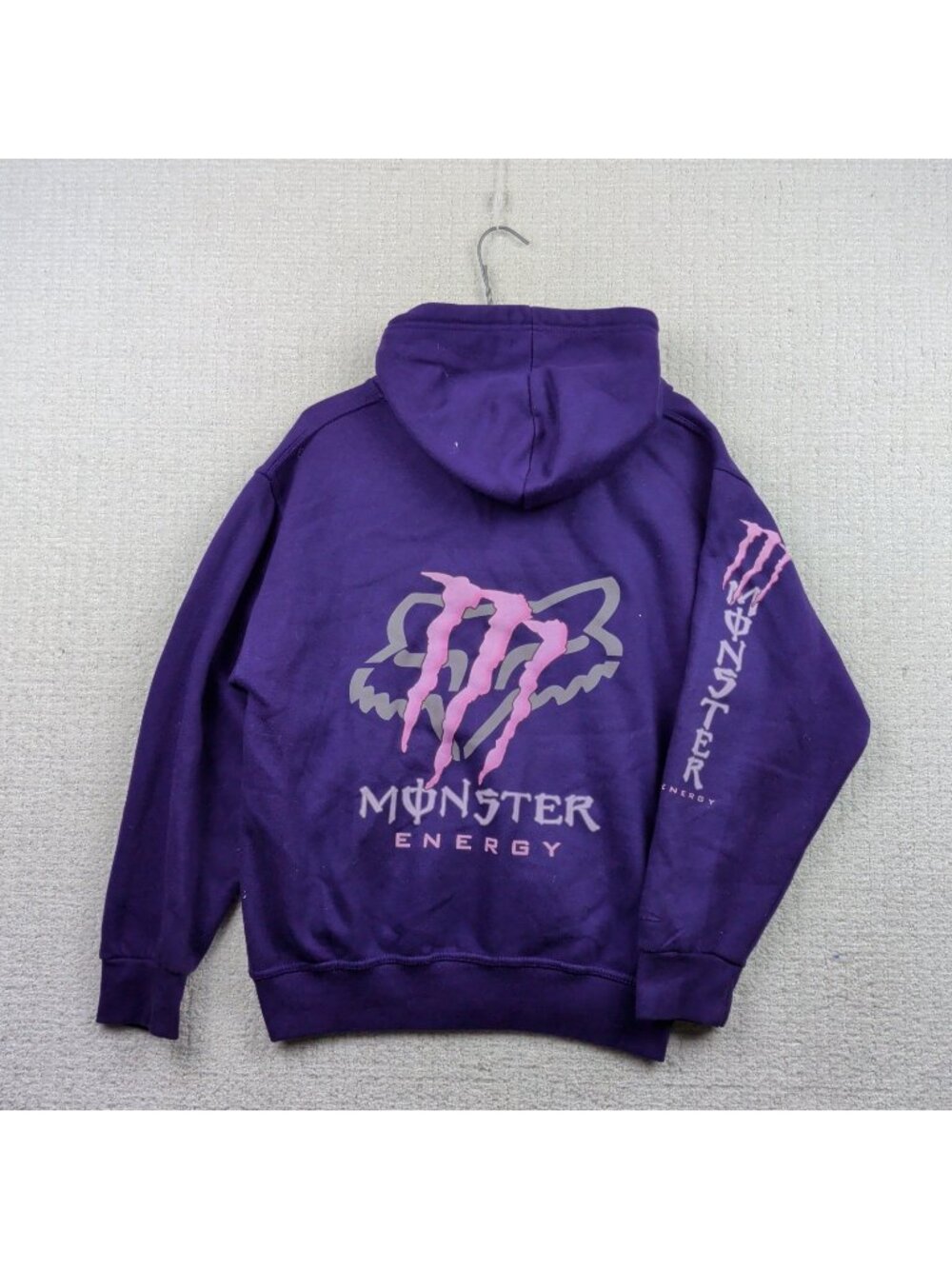 Y2K Fox Racing x Monster Energy Zip Up Hoodie Purple Grunge Moto Racing Read